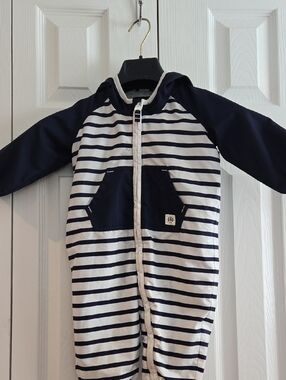 GAP Navy and White Striped Hooded Baby Outerwear One-Piece